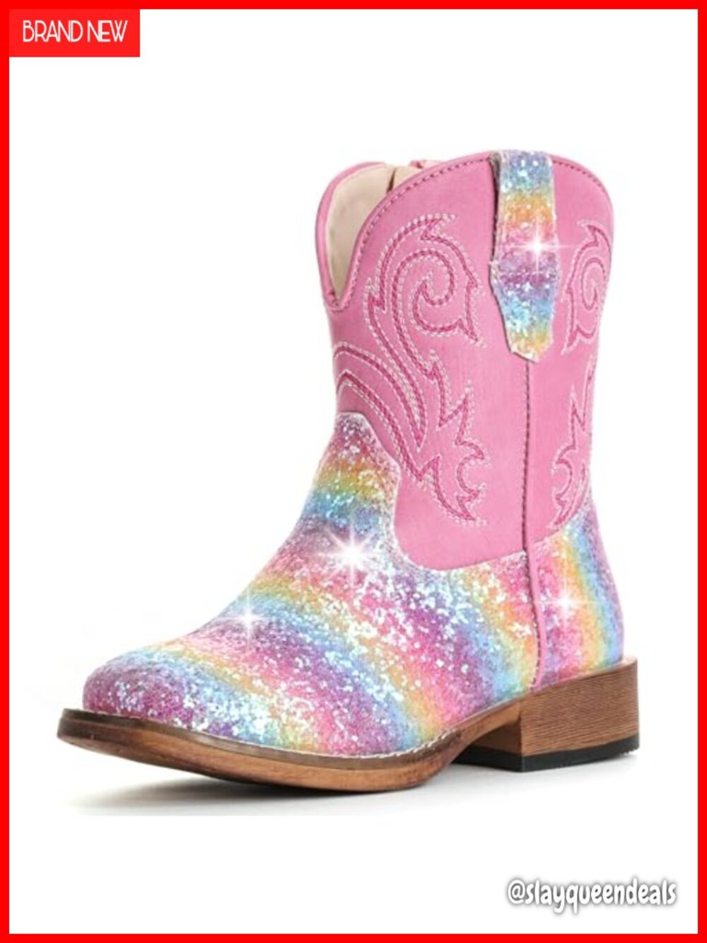 Girls Glitter Cowgirl Boots Faux Leather Side Zip Western Boots for Kids